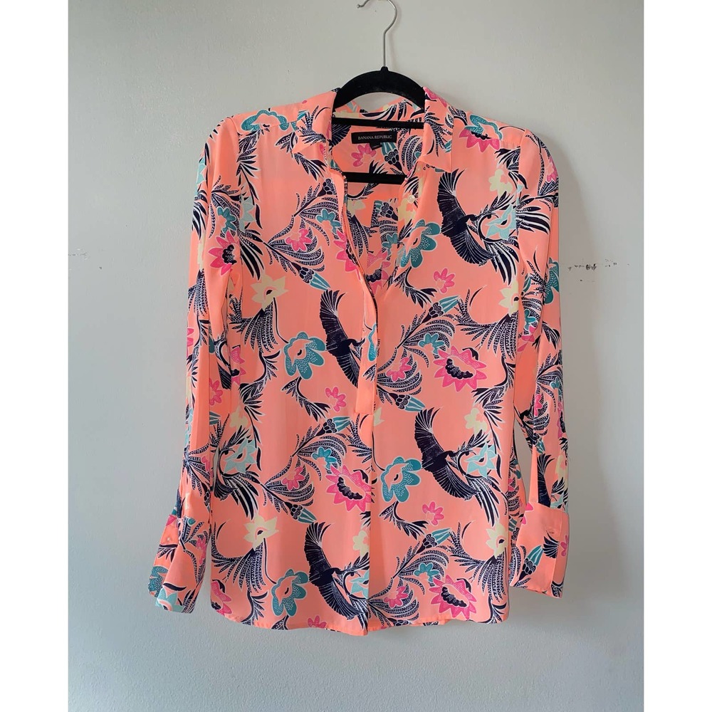Banana Republic Flamingo Pink Floral Flowy Blouse XS